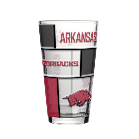 Arkansas Razorbacks Pint Glass 16oz Quilted Stained Boxed-0