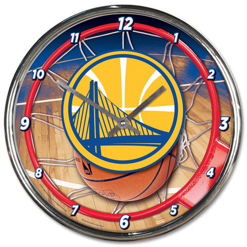 Golden State Warriors Clock Round Wall Style Chrome-0