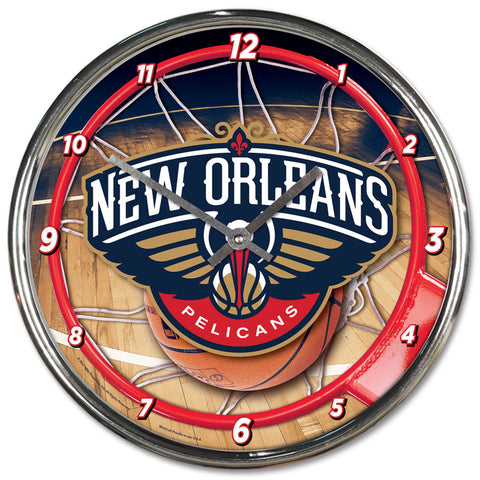 New Orleans Pelicans Round Chrome Wall Clock-0