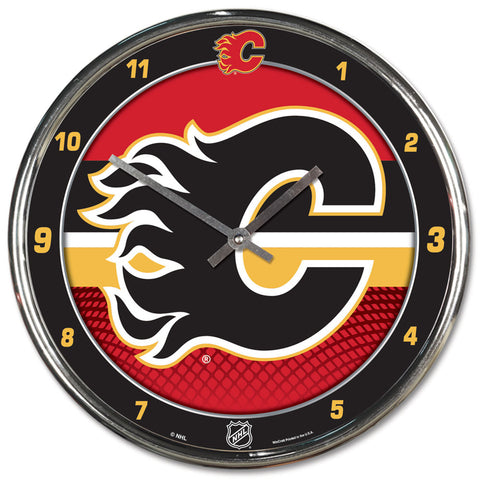 Calgary Flames Clock Round Wall Style Chrome-0