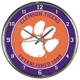 Clemson Tigers Clock Round Wall Style Chrome-0