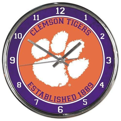 Clemson Tigers Clock Round Wall Style Chrome-0