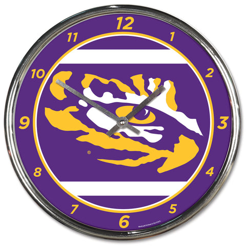 LSU Tigers Clock Round Wall Style Chrome Periodic Restock-0
