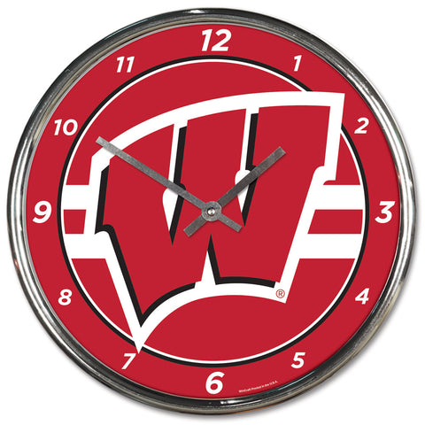 Wisconsin Badgers Clock Round Wall Style Chrome Periodic Restock-0