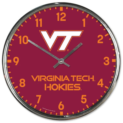 Virginia Tech Hokies Clock Round Wall Style Chrome-0