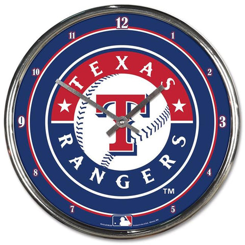 Texas Rangers Clock Round Wall Style Chrome Periodic Restock-0