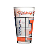 Illinois Fighting Illini Pint Glass 16oz Quilted Stained Boxed-0