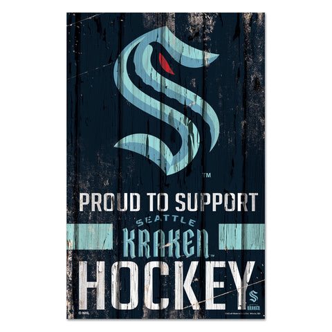 Seattle Kraken Sign 11x17 Wood Proud to Support Design-0