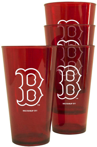 Boston Red Sox Glass Pint 16oz Plastic Clear 4 Pack-0