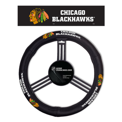 Chicago Blackhawks Steering Wheel Cover Leather CO-0