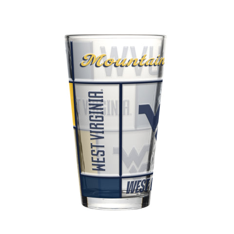 West Virginia Mountaineers Pint Glass 16oz Quilted Stained Boxed-0