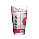 Wisconsin Badgers Pint Glass 16oz Quilted Stained Boxed-0