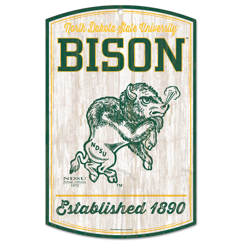 North Dakota State Bison Sign 11x17 Wood Vintage-0
