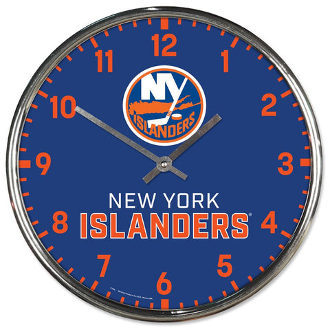 New York Islanders Clock Round Wall Style Chrome-0