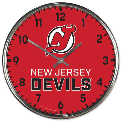 New Jersey Devils Clock Round Wall Style Chrome Periodic Restock-0