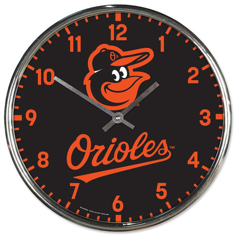 Baltimore Orioles Clock Round Wall Style Chrome Periodic Restock-0