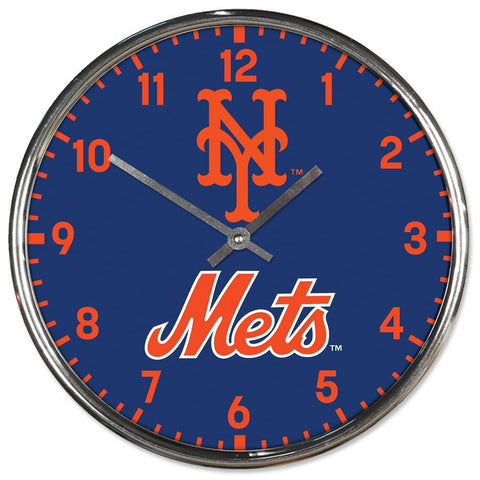 New York Mets Round Chrome Wall Clock Periodic Restock-0