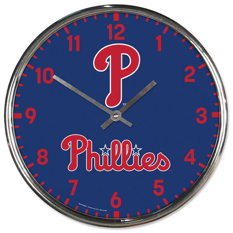 Philadelphia Phillies Clock Round Wall Style Chrome Periodic Restock-0
