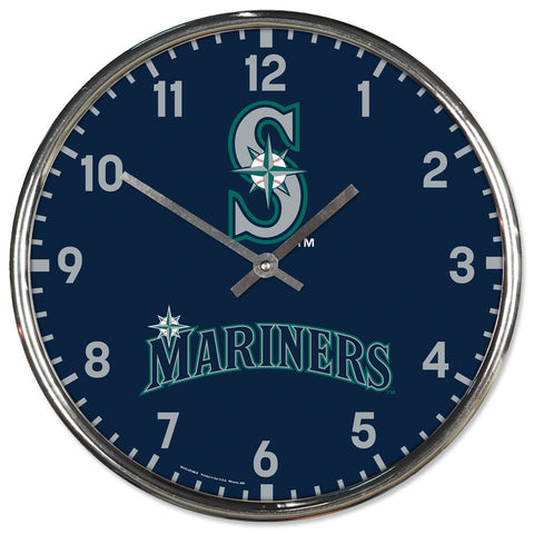 Seattle Mariners Clock Round Wall Style Chrome Periodic Restock-0