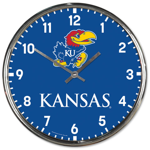 Kansas Jayhawks Round Chrome Wall Clock Periodic Restock-0
