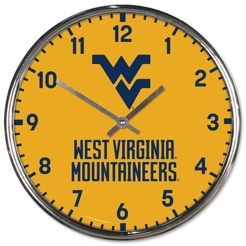 West Virginia Mountaineers Clock Round Wall Style Chrome-0