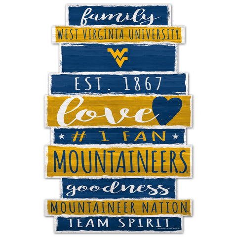 West Virginia Mountaineers Sign 11x17 Wood Family Word-0