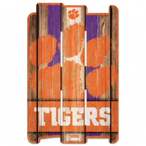 Clemson Tigers Sign 11x17 Wood Fence Style-0