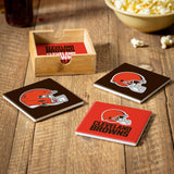 Cleveland Browns Coaster Set 4 Piece with Wood Caddy-2