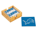 Detroit Lions Coaster Set 4 Piece with Wood Caddy-0
