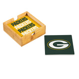 Green Bay Packers Coaster Set 4 Piece with Wood Caddy-0