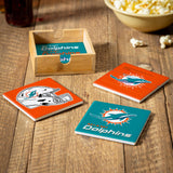 Miami Dolphins Coaster Set 4 Piece with Wood Caddy-2