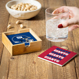 New York Giants Coaster Set 4 Piece with Wood Caddy-3