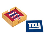 New York Giants Coaster Set 4 Piece with Wood Caddy-1