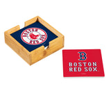 Boston Red Sox Coaster Set 4 Piece with Wood Caddy-0