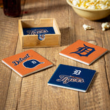 Detroit Tigers Coaster Set 4 Piece with Wood Caddy-2