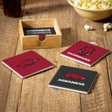 Arkansas Razorbacks Coaster Set 4 Piece with Wood Caddy-2
