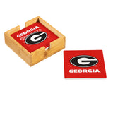 Georgia Bulldogs Coaster Set 4 Piece with Wood Caddy-2