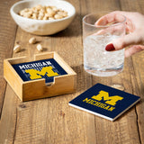 Michigan Wolverines Coaster Set 4 Piece with Wood Caddy-3