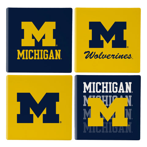 Michigan Wolverines Coaster Set 4 Piece with Wood Caddy-0