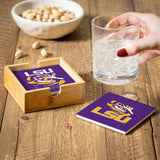 LSU Tigers Coaster Set 4 Piece with Wood Caddy-3