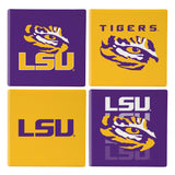 LSU Tigers Coaster Set 4 Piece with Wood Caddy-0