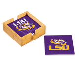 LSU Tigers Coaster Set 4 Piece with Wood Caddy-2