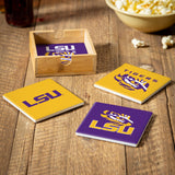 LSU Tigers Coaster Set 4 Piece with Wood Caddy-1