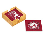 Alabama Crimson Tide Coaster Set 4 Piece with Wood Caddy-1