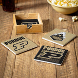 Purdue Boilermakers Coaster Set 4 Piece with Wood Caddy-1
