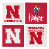 Nebraska Cornhuskers Coaster Set 4 Piece with Wood Caddy-0