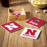Nebraska Cornhuskers Coaster Set 4 Piece with Wood Caddy-1