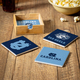 North Carolina Tar Heels Coaster Set 4 Piece with Wood Caddy-0