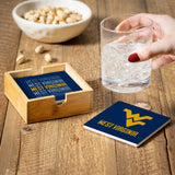 West Virginia Mountaineers Coaster Set 4 Piece with Wood Caddy-3