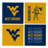 West Virginia Mountaineers Coaster Set 4 Piece with Wood Caddy-1